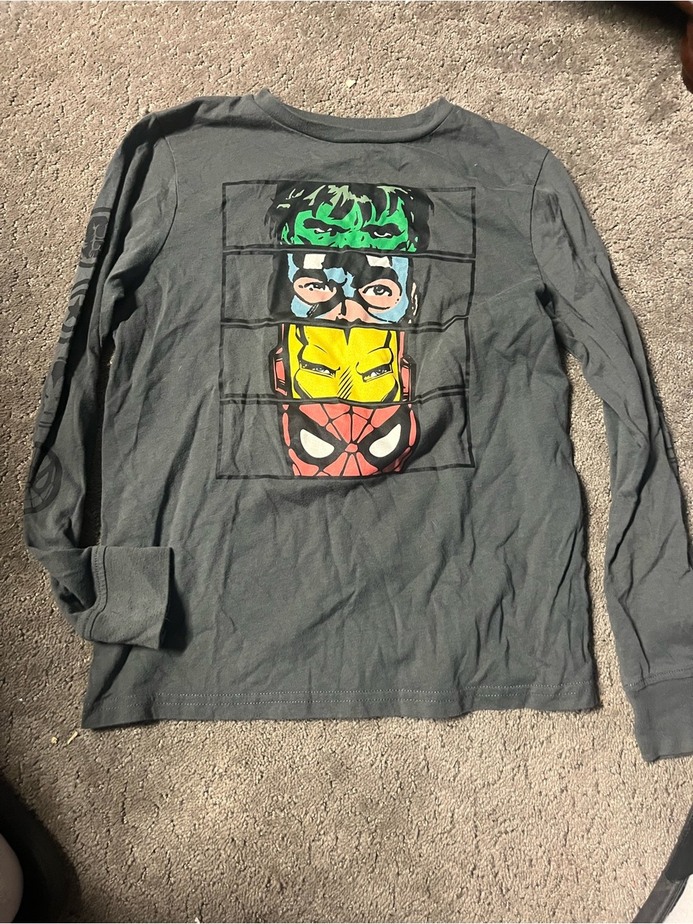 Marvel Gray Long Sleeve Tee with Green & Multi-Color Graphic